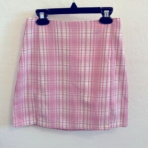 Brandy Melville, pink plaid mini skirt